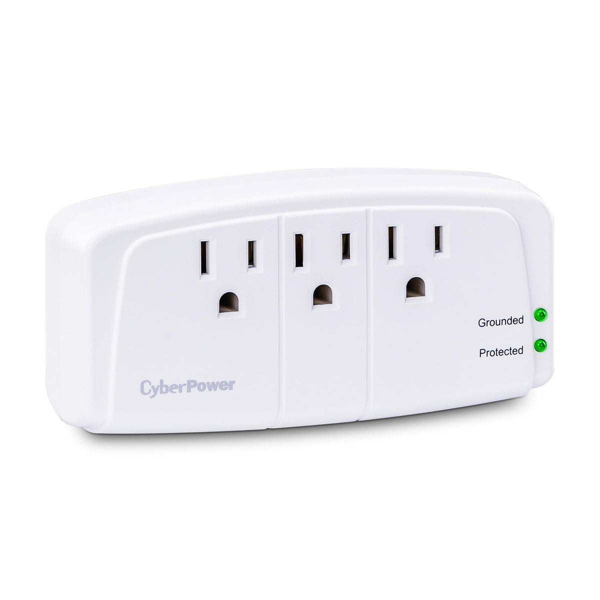 CyberPower CSB300W three outlets detail accepting multiple plugs for convenient device protection