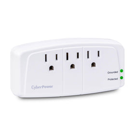 CyberPower CSB300W three outlets detail accepting multiple plugs for convenient device protection