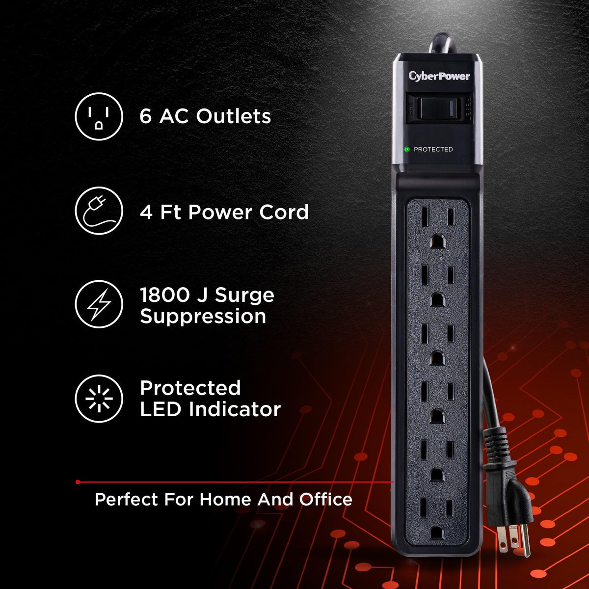 CyberPower CSB604 MOV technology shields devices from spikes.