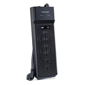 CyberPower front view showing all twelve outlets and black housing for versatile placement