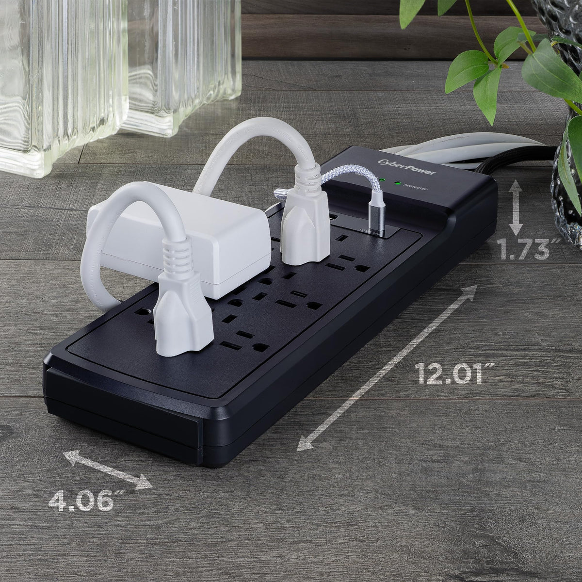 CyberPower right-angle plug and six-foot cord for neat placement behind furniture