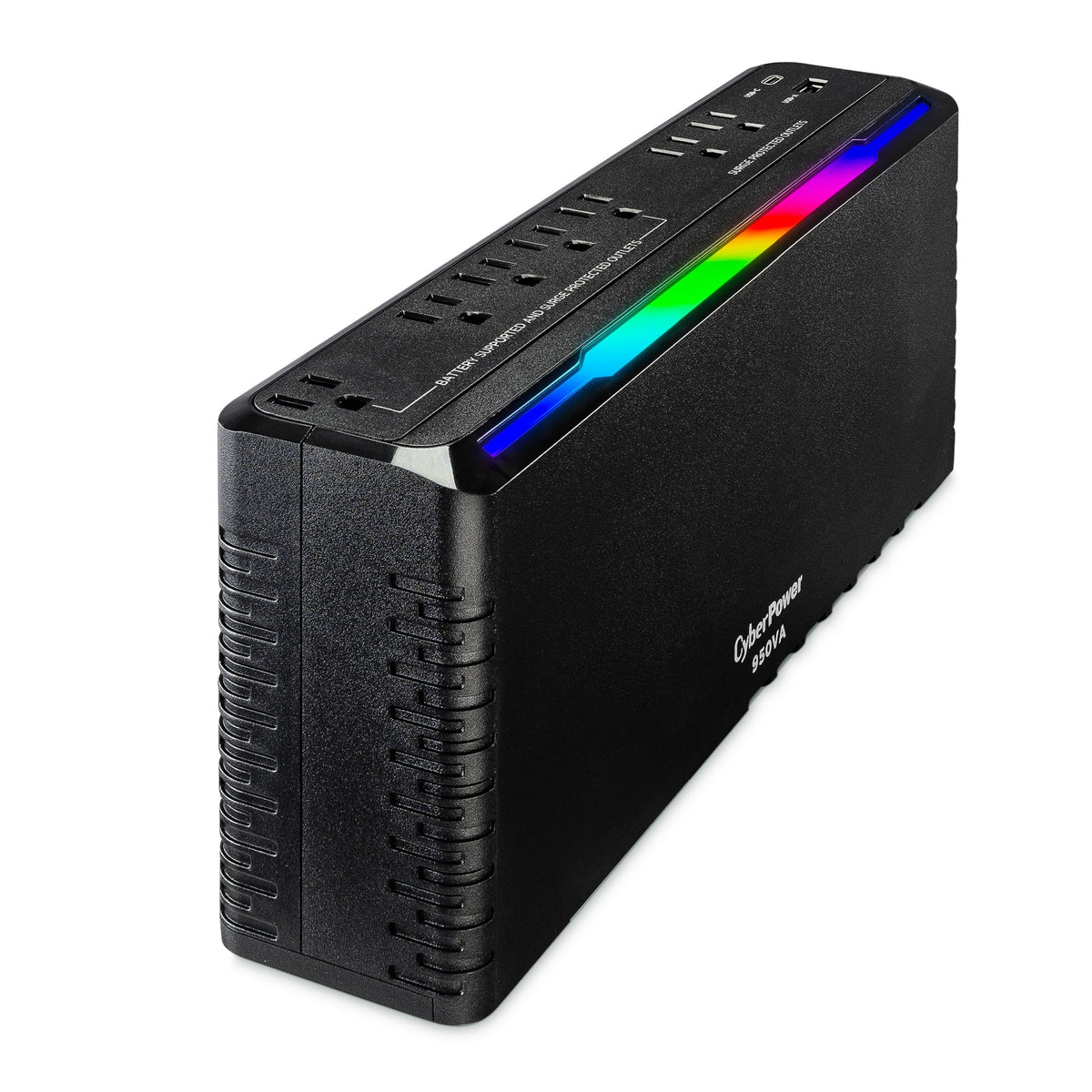 CyberPower GX950UC front panel RGB lighting enhances gaming setup ambiance