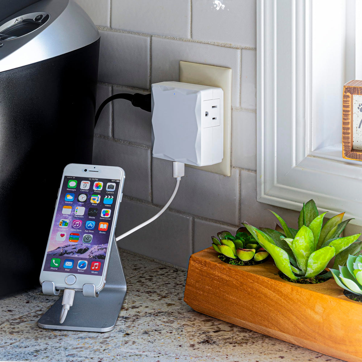 CyberPower P2WU desk setup for convenient power access.