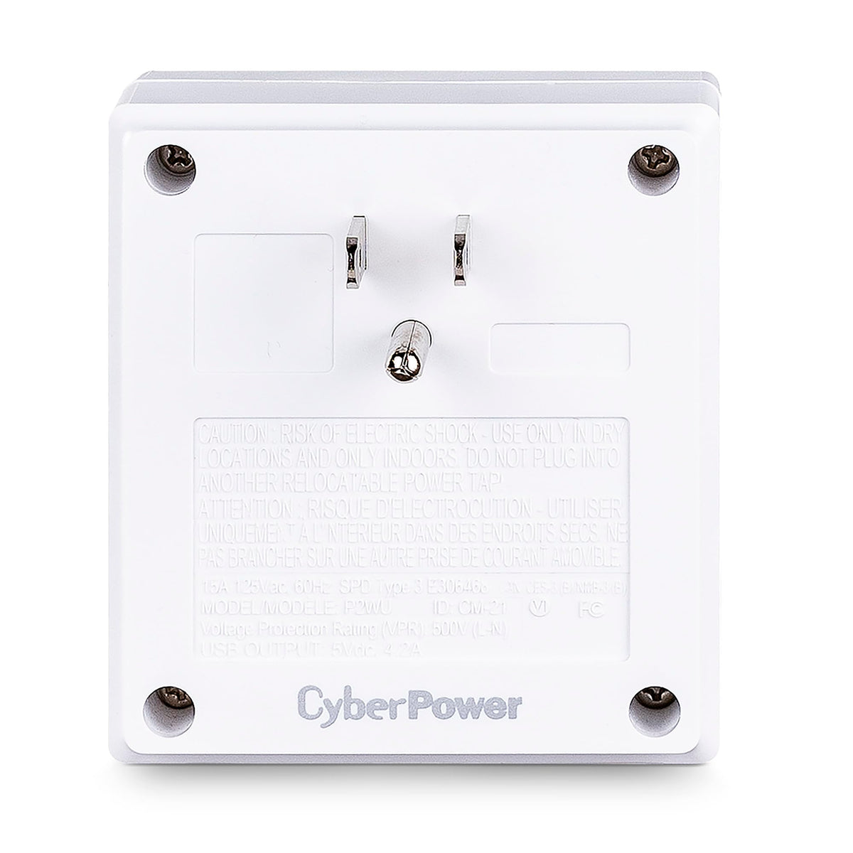 CyberPower P2WU side-facing outlets organize cords and reduce clutter.