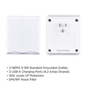 CyberPower P2WU three USB ports charge phones and tablets.