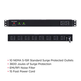 CyberPower RKBS15S2F8R 1U rackmount design for tidy equipment mounting.