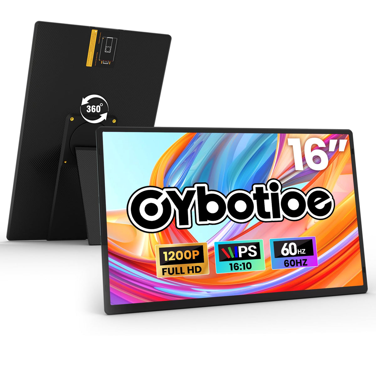 Cybotioe 16in portable monitor front view showing dual-screen setup benefits