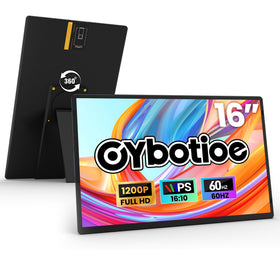Cybotioe 16in portable monitor front view showing dual-screen setup benefits