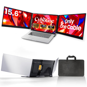 Cybotioe triple-screen laptop extender front view boosts multitasking on the go.