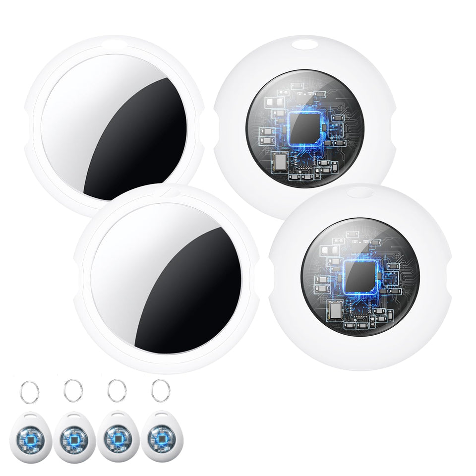 CYBUDS front packaging showing four tracker tags and included accessories for easy identification