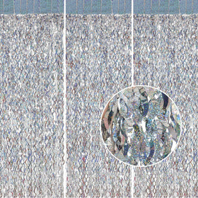 CYLMFC silver tinsel backdrop enhances festive party photos.