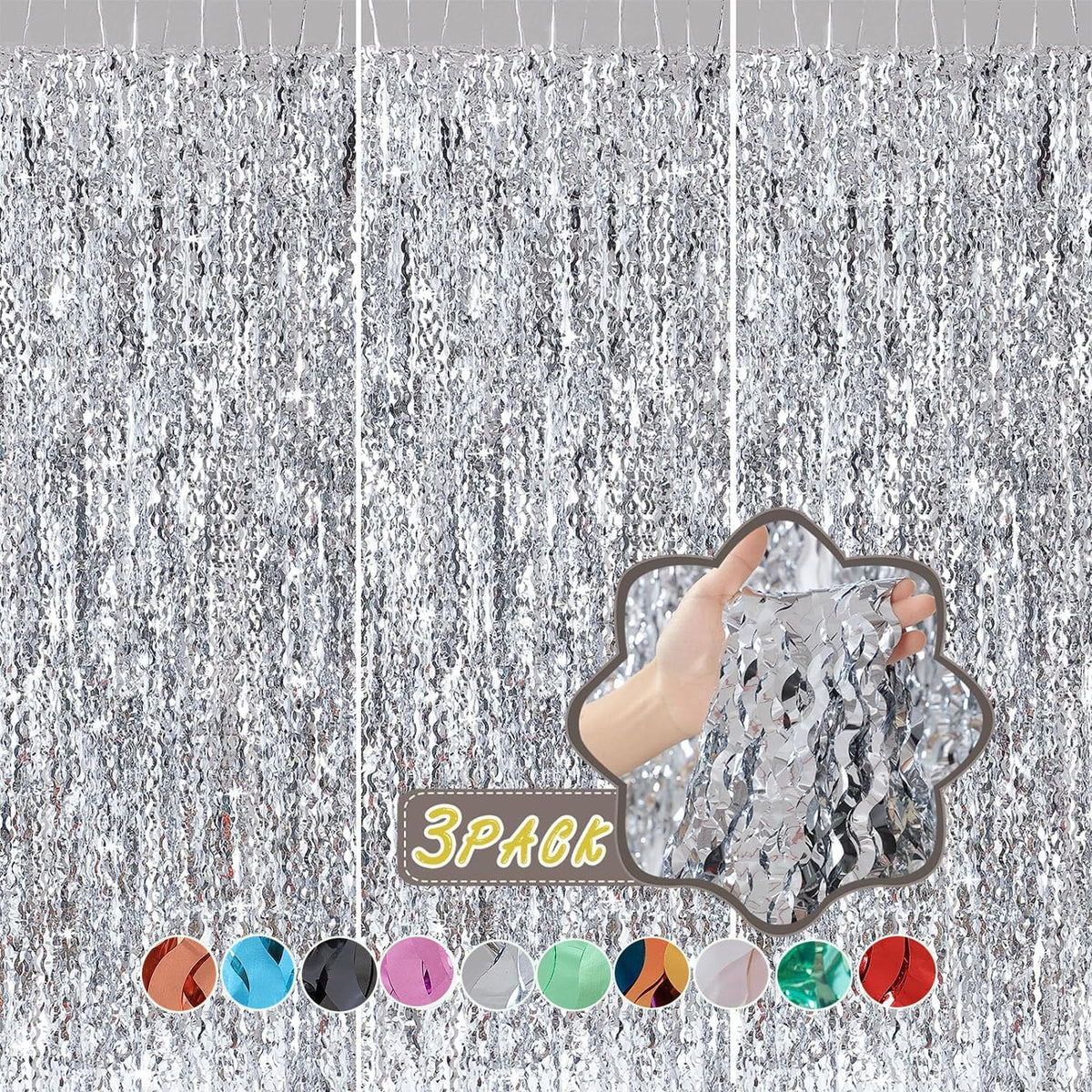 CYLMFC silver fringe backdrop adds shimmering texture to photo booths.