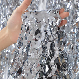 CYLMFC wave silver tinsel curtain backdrop for dramatic party entrances.