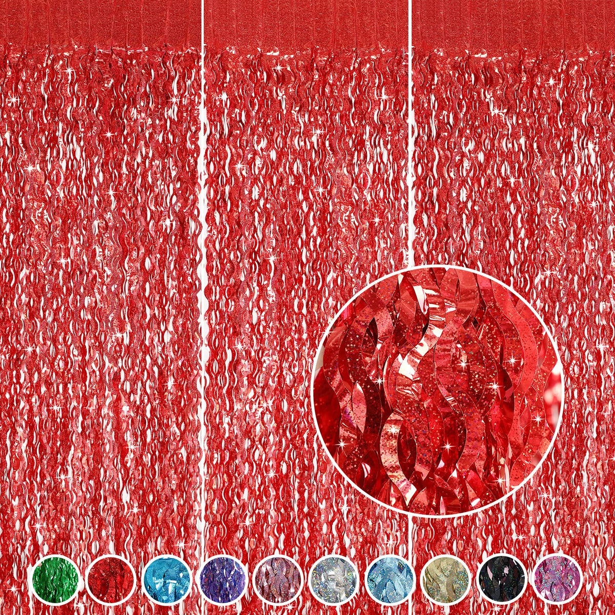 CYLMFC 3-pack red foil curtain backdrop adds sparkling mood for party walls