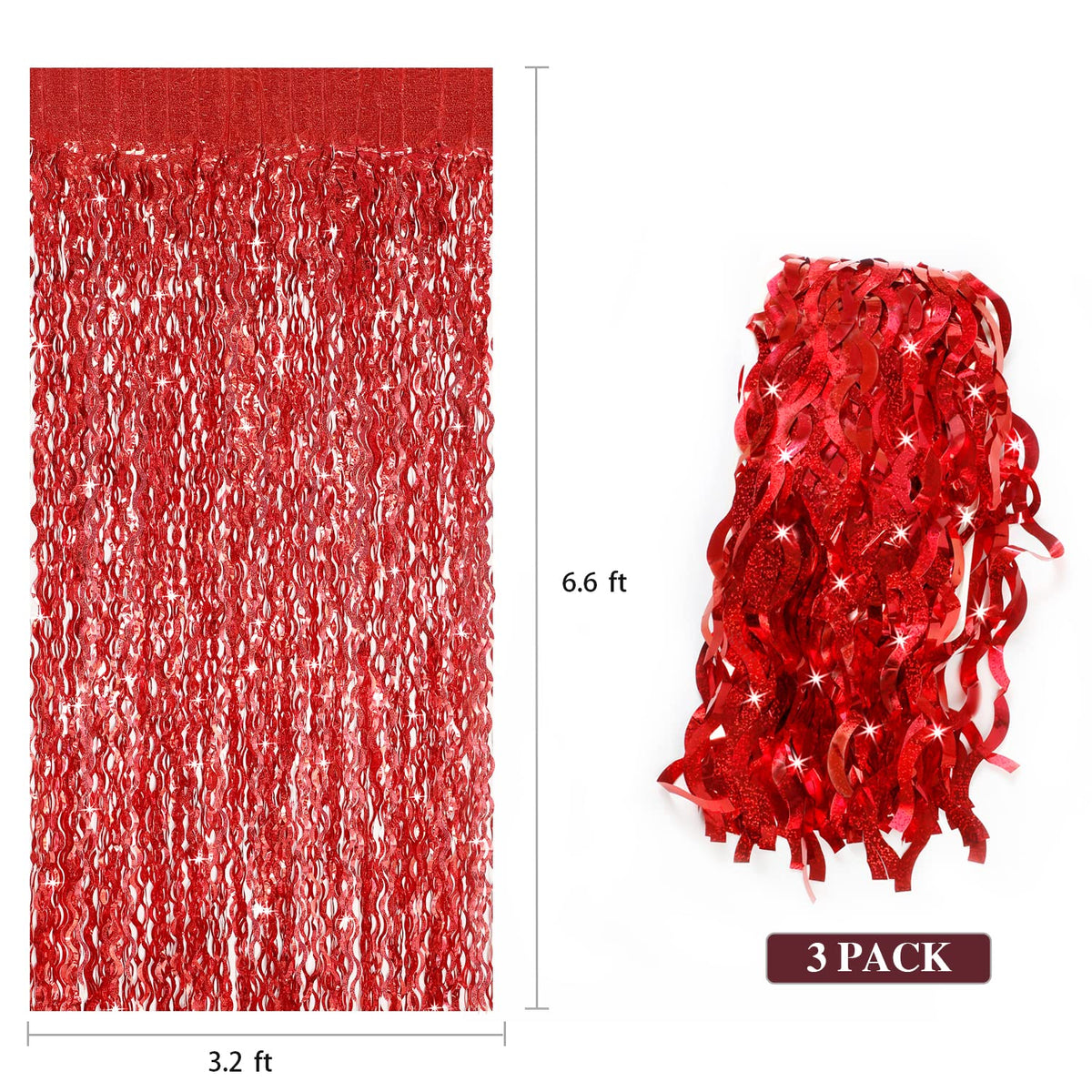 CYLMFC 3-pack red foil fringe curtain backdrop for festive photos and decor