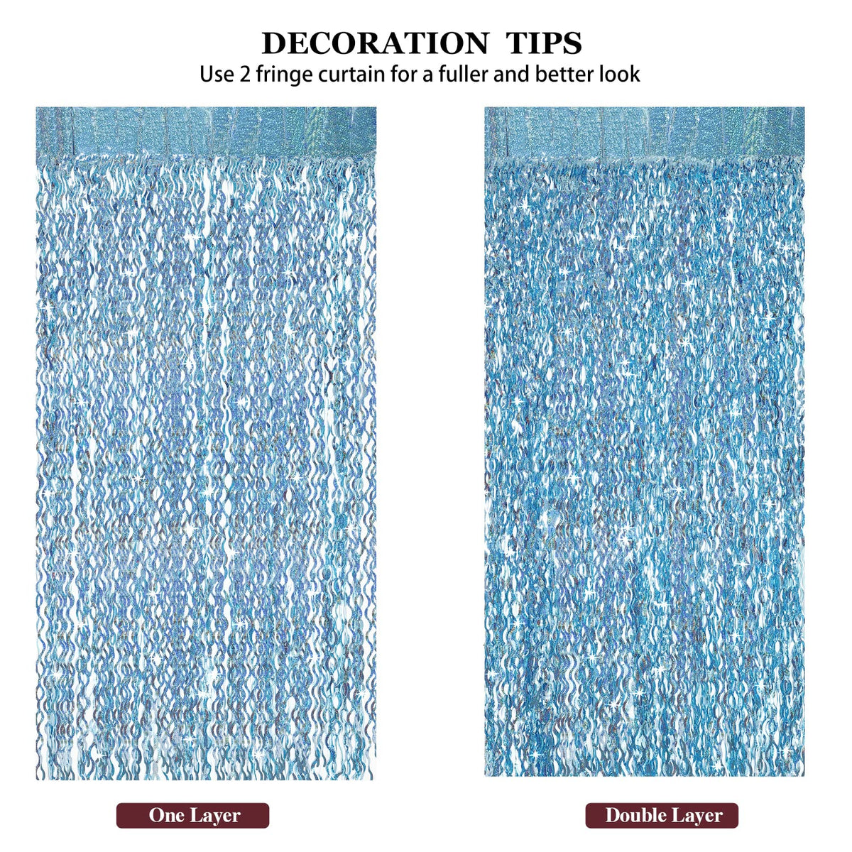 CYLMFC blue tinsel fringe curtain in baby shower setting with shine