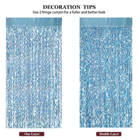 CYLMFC blue tinsel fringe curtain in baby shower setting with shine