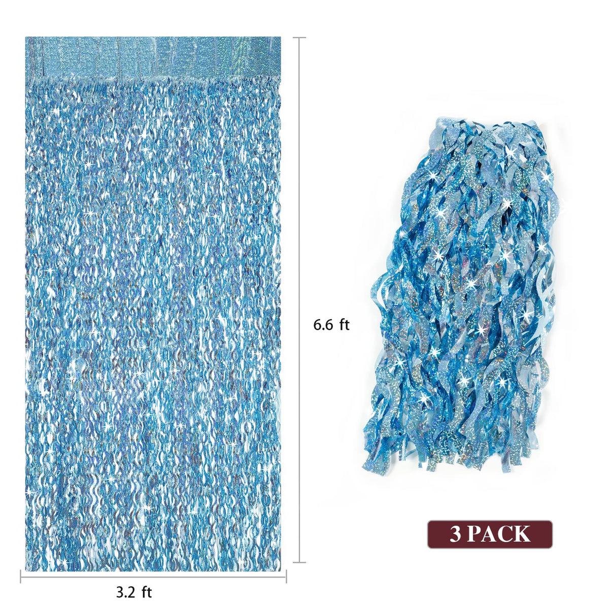 CYLMFC blue tinsel foil fringe curtains pack 3 for wider backdrops