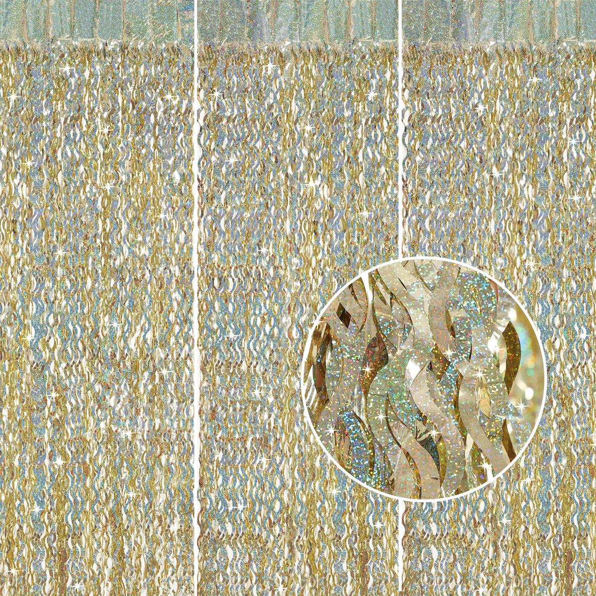 CYLMFC champagne gold foil fringe backdrop 3-pack ready for parties and photo ops
