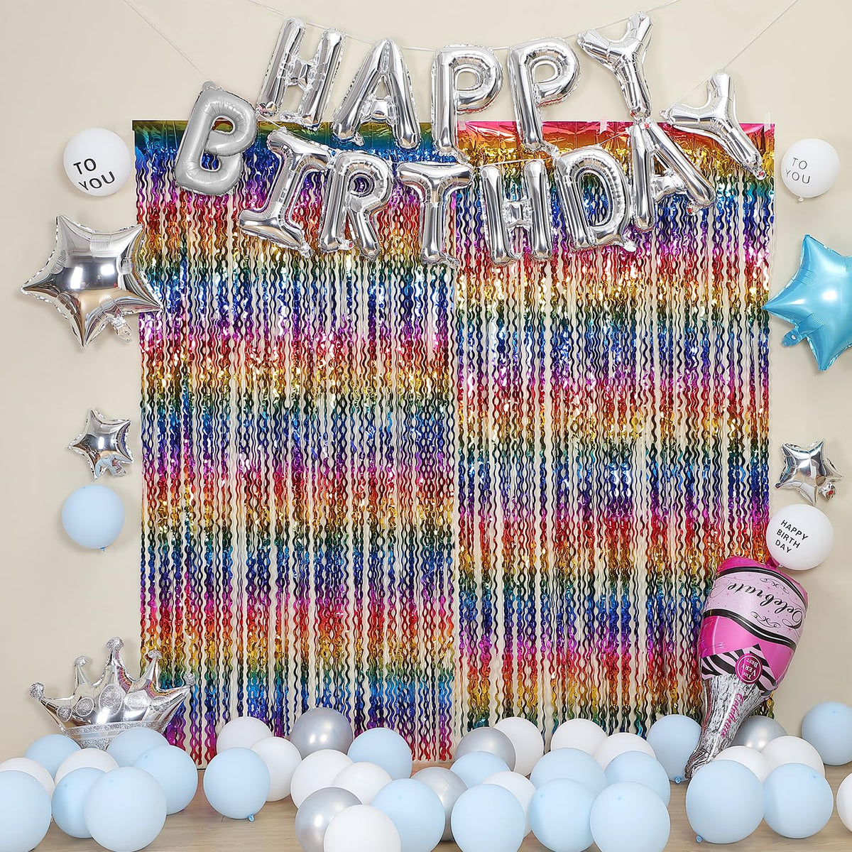CYLMFC festive foil curtain decor suitable for photos, stages, and occasions