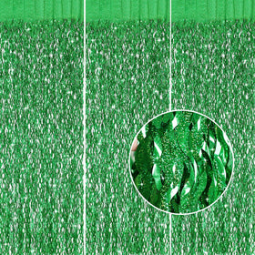 CYLMFC green foil backdrop curtain 3-pack adds sparkle for photos.