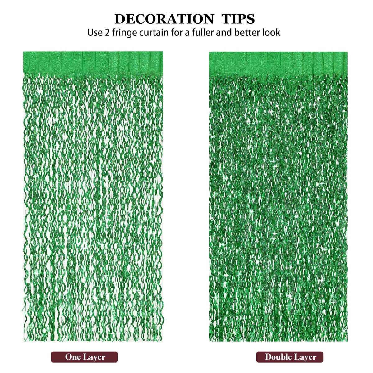 CYLMFC green foil fringe curtain can be cut to fit.
