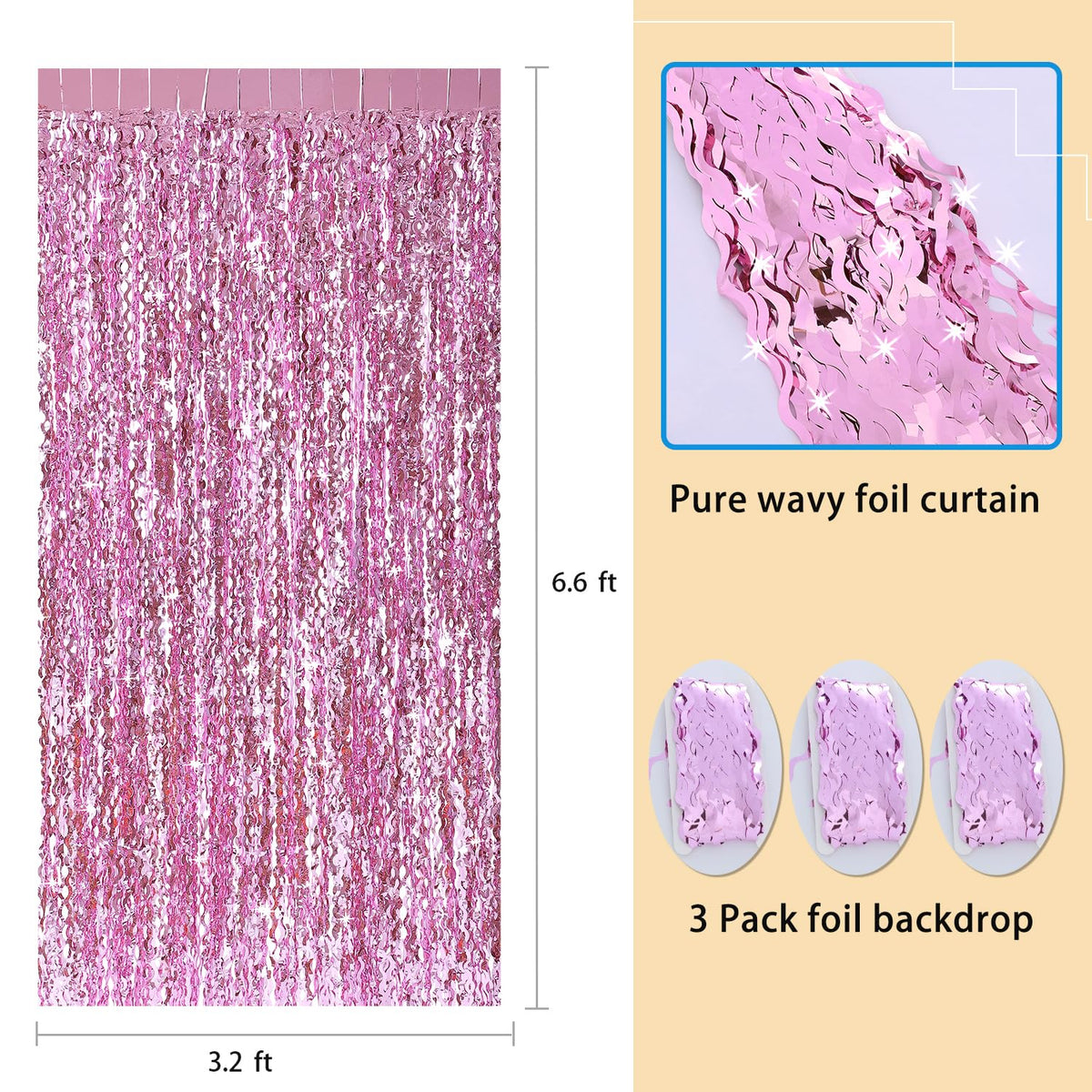 CYLMFC pink tinsel backdrop close-up highlights metallic texture and smooth surface.