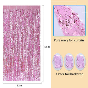 CYLMFC pink tinsel backdrop close-up highlights metallic texture and smooth surface.