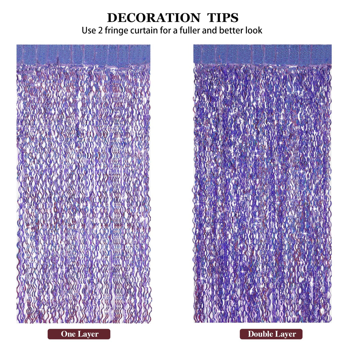 CYLMFC purple foil fringe curtain decor highlights shimmering texture at events.
