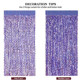 CYLMFC purple foil fringe curtain decor highlights shimmering texture at events.