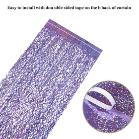 CYLMFC purple foil fringe curtain as photo backdrop for birthdays and holidays.