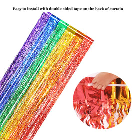 CYLMFC rainbow foil curtain birthday decor adds sparkle.