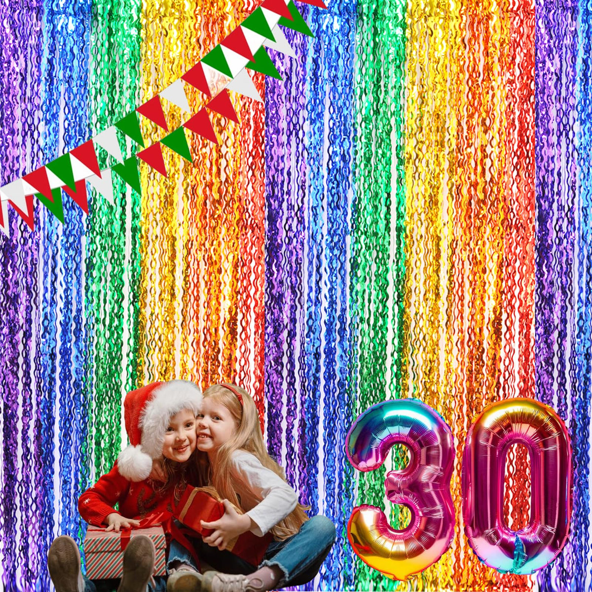 CYLMFC rainbow foil curtain party backdrop for crowd-charming photos.
