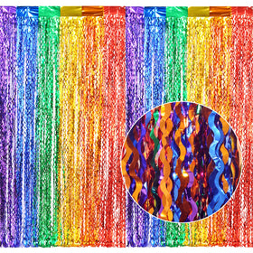 CYLMFC rainbow foil curtain wedding setup for elegant reception decor.