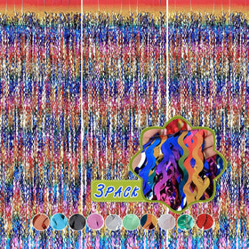 CYLMFC rainbow tinsel curtain set creates vibrant party atmosphere