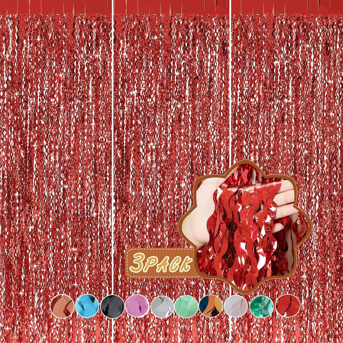 CYLMFC red foil curtain 3pack shines as a festive photo backdrop