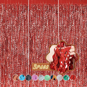 CYLMFC red foil curtain 3pack shines as a festive photo backdrop