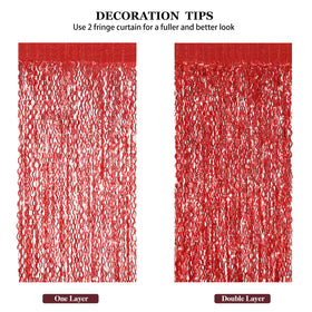 CYLMFC red foil curtains arranged on wall for quick party setup