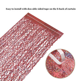 CYLMFC rose gold tinsel curtain draped along doorway for events.