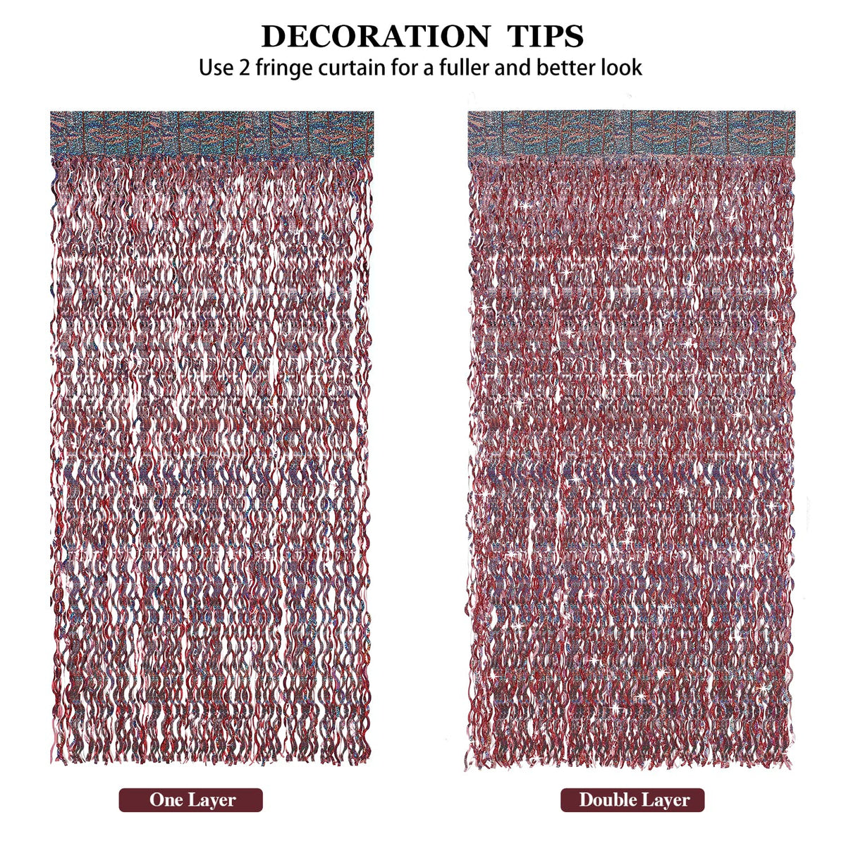 CYLMFC rose gold tinsel curtain with tips for easy setup.