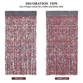 CYLMFC rose gold tinsel curtain with tips for easy setup.