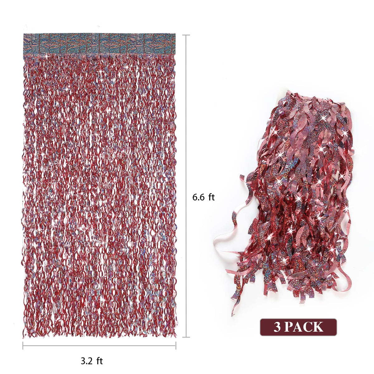 CYLMFC rose gold tinsel curtain backdrop mounted on wall for photos.
