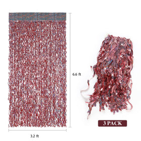 CYLMFC rose gold tinsel curtain backdrop mounted on wall for photos.