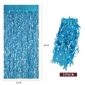CYLMFC teal foil fringe curtain backdrop closeup highlights shiny texture