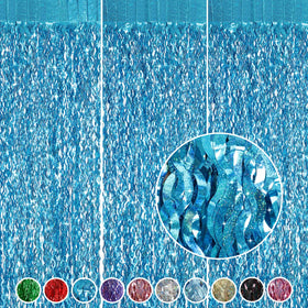 CYLMFC teal foil fringe curtain pack 1 adds a sparkling party backdrop