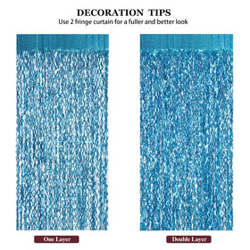 CYLMFC teal foil fringe curtain setup for party decor ideas