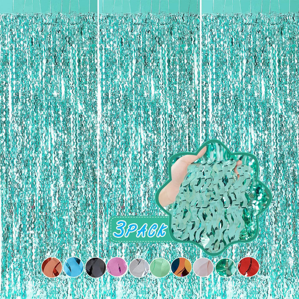 CYLMFC teal wave foil curtain backdrop for vibrant photos and parties