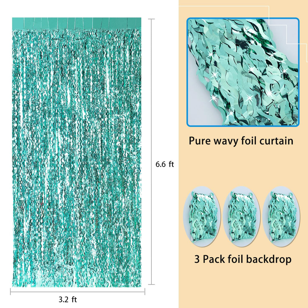 CYLMFC teal wave foil curtain transforms home parties into festive scenes