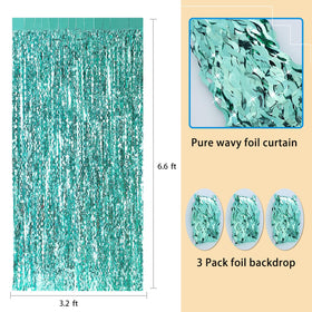 CYLMFC teal wave foil curtain transforms home parties into festive scenes