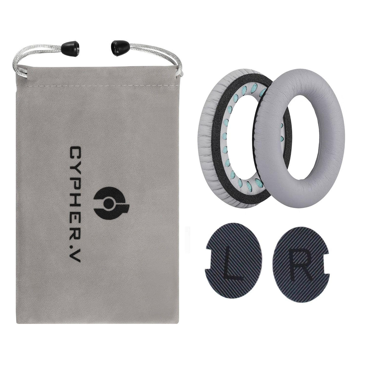 Cypher.V ear pads mounted on Bose QC headphones for improved seal.